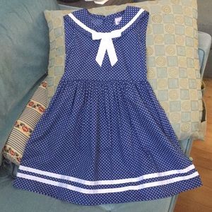 Girl’s sailor dress blue with white polka dots